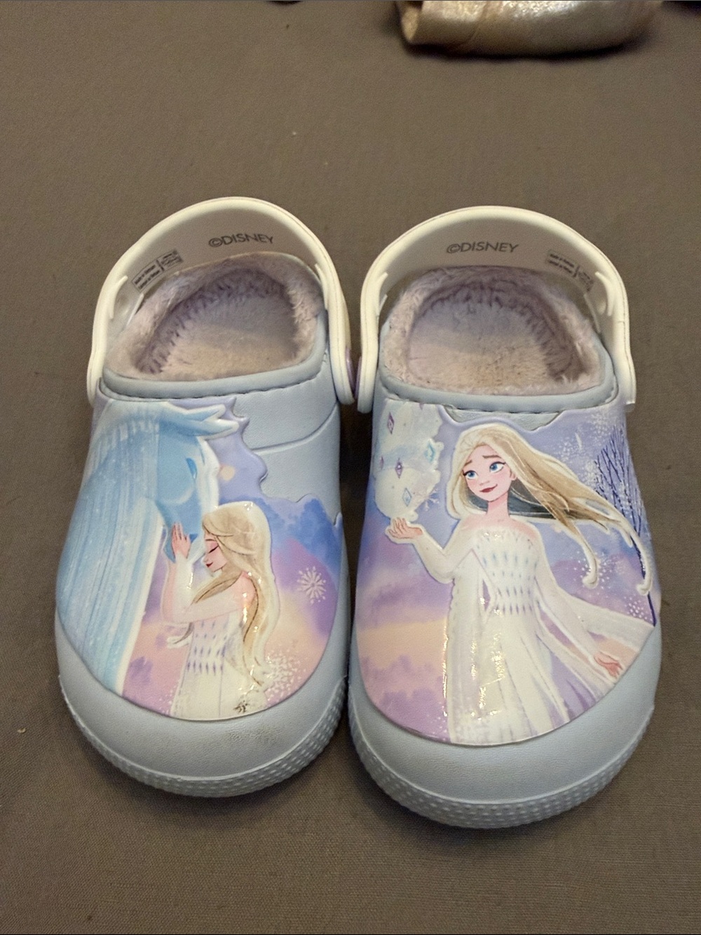 Disney Crocs Elsa Pastel Blue and Purple Kids Slip-On Fur Clogs